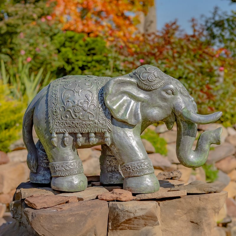 Boho Elephant Statue - 25.2"x10.6"x15.7" - Polyresin - Antique Silver