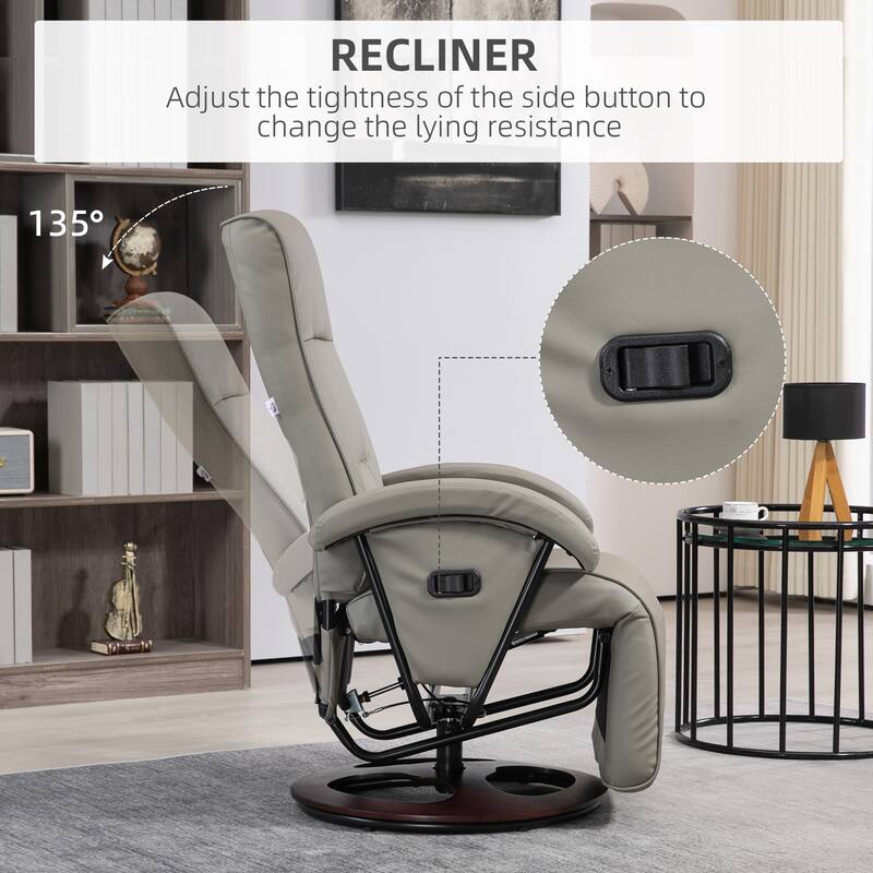 PU Leather Swivel Recliner with Footrest and Adjustable Backrest