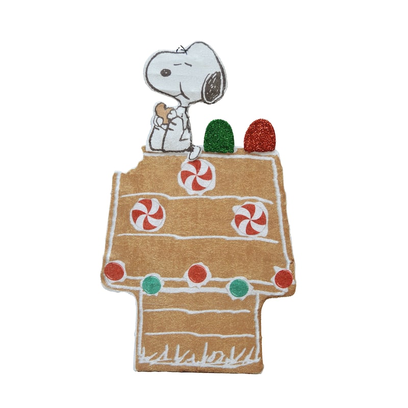 36" Peanuts L2D LED PreLit Snoopy and Gingerbread Doghouse