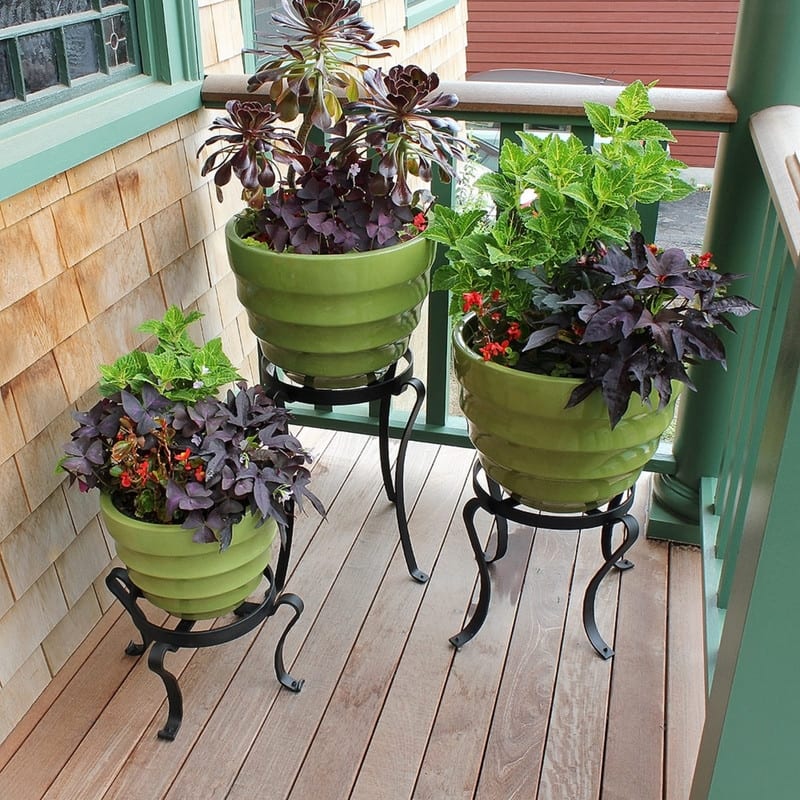 Achla Designs Small Indoor Outdoor Patio Flowerpot Plant Stand, 8 Inch Tall, Black Powder Coat Finish