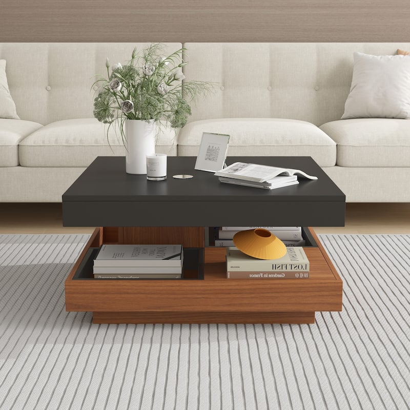 2 Tier Farmhouse Wooden Center Table with Storage