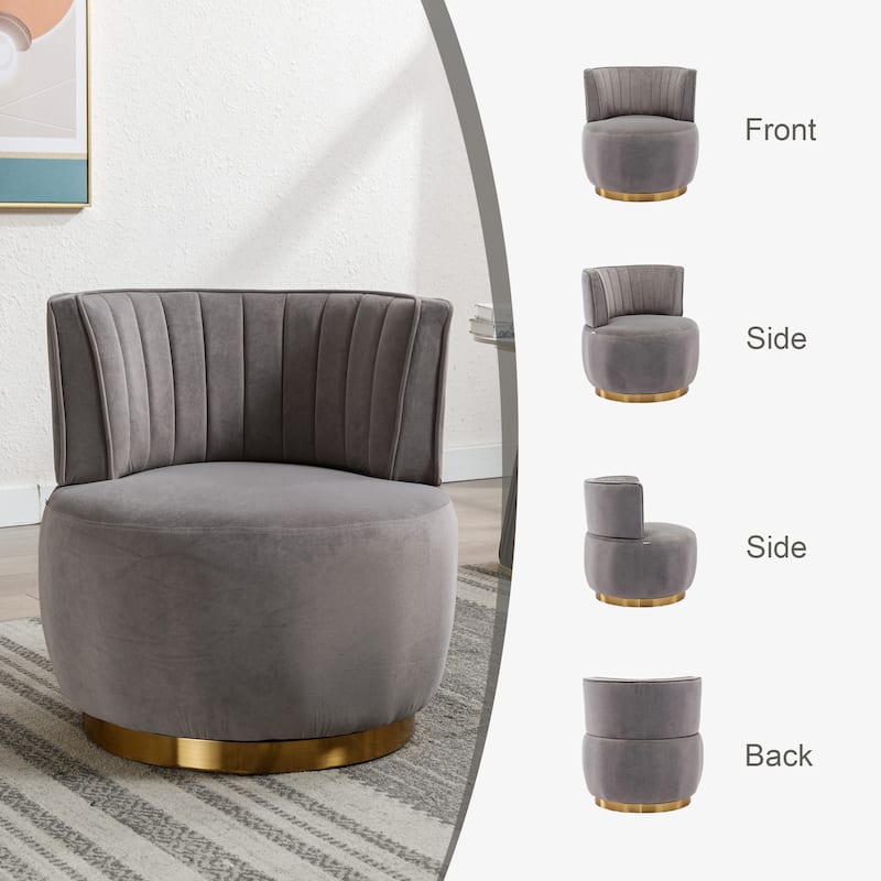 HOMEFUN Velvet Upholstered 360 Degree Swivel Armless Round Barrel Chairs