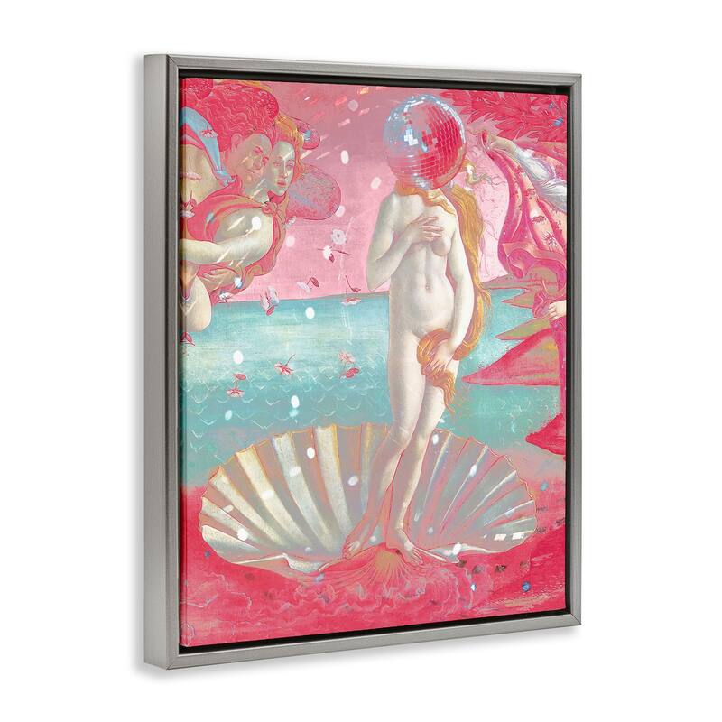 Stupell Chromatic Disco Venus & Clamshell Framed Floater Canvas Wall Art Design By Lil' Rue