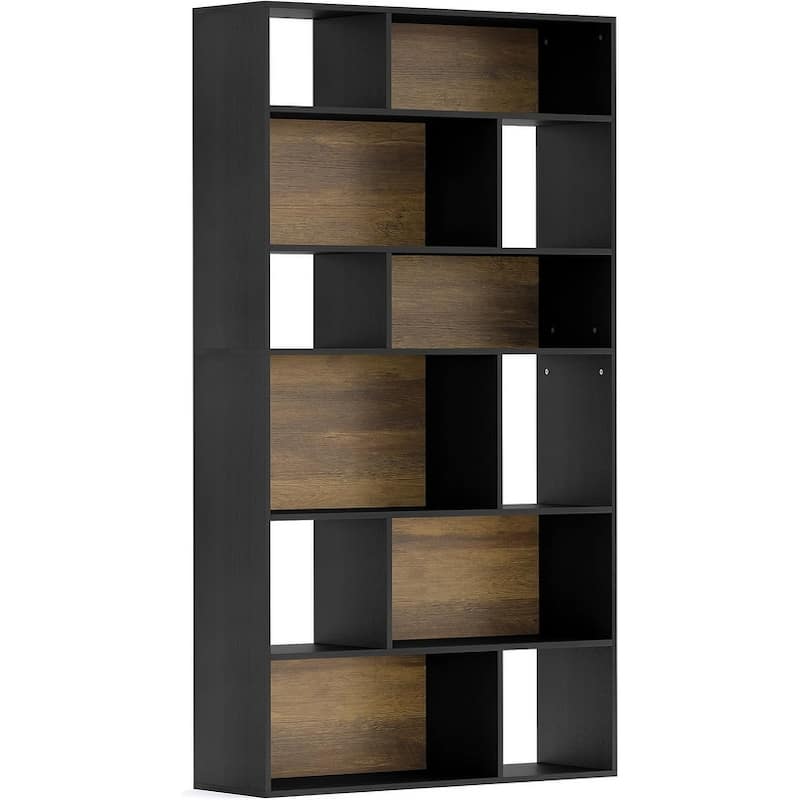 6-Tier Bookcase Bookshelf, 70.9" Tall Black Bookshelf Geometric Display Shelf