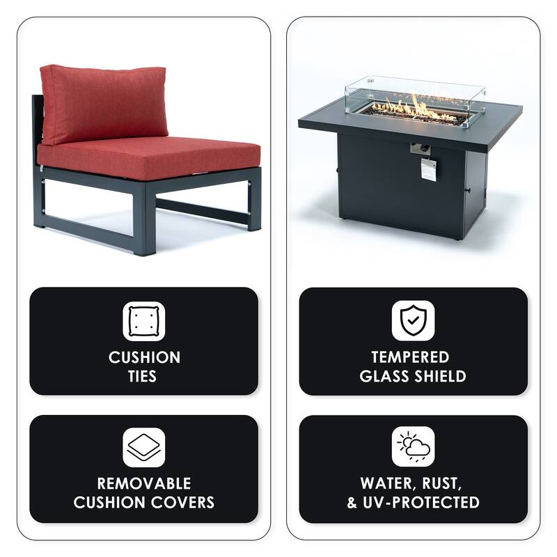 Chelsea Modern 5-Piece Aluminum Outdoor Patio Conversation Set with Coffee Table with Removable and Washable Cushion Covers