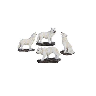 Q-Max 4-Piece Mini Snow Wolf Figurine Set, 4"W