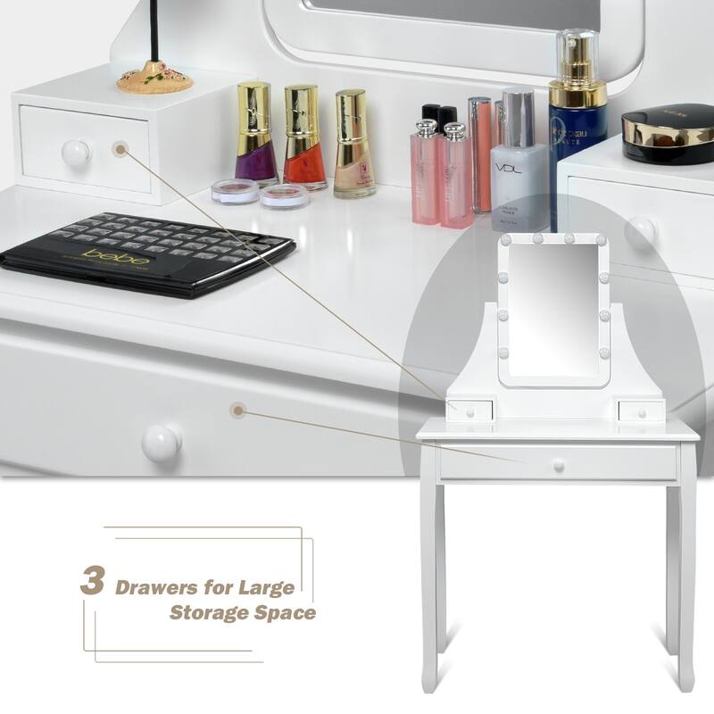 Costway Vanity Table 10 Dimmable Bulbs Makeup Desk WhiteBlackBrown