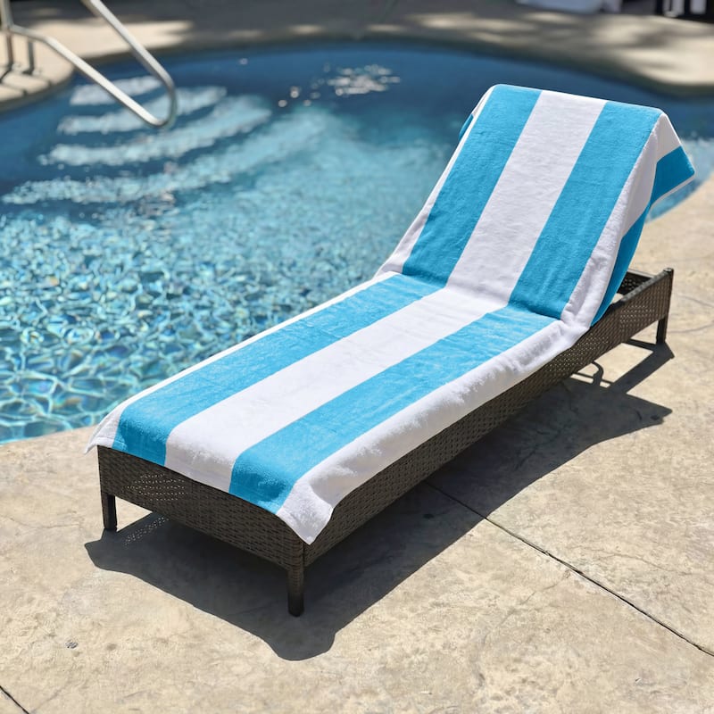 Superior Cotton Cabana Stripe Standard Size Towel/ Chaise Lounge Chair Cover - Turquoise