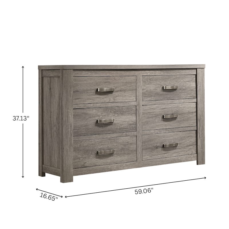 Roundhill Furniture Floren Contemporary Weathered Gray Wood 6-Drawer Dresser