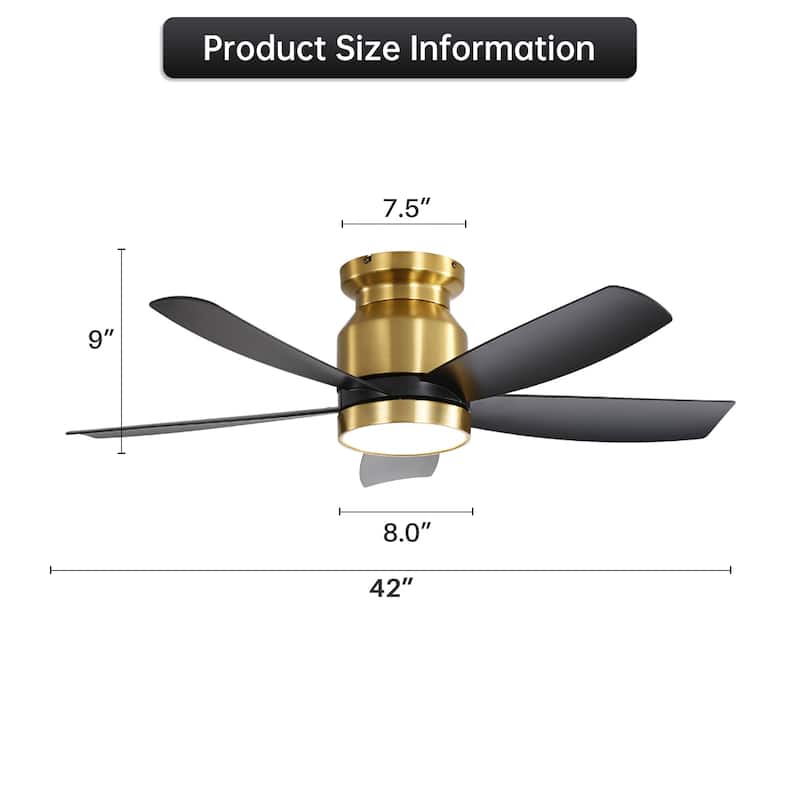 Sofucor 42 Inch Low Profile Flush Mount Ceiling Fan with Light, Remote Control, 5 ABS Blades,Reversible Quiet DC Motor