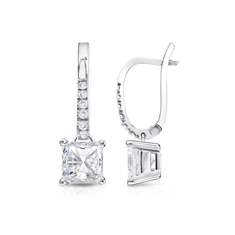 Auriya 14k Gold 1 1/2ct TDW Princess Cut Diamond Dangle Earrings by Auriya (H-I, SI1-SI2) - White