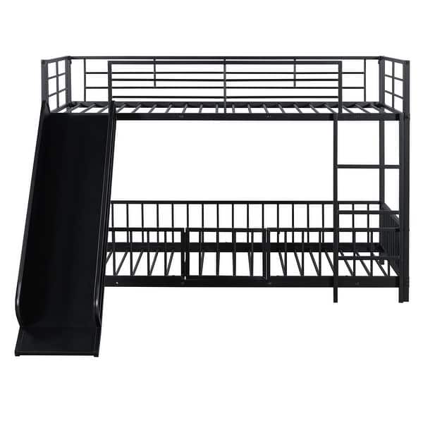 slide 2 of 20, Unique Design Twin over Twin Size Metal Bunk Bed with Slide and Guardrails