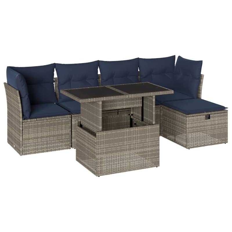 vidaXL Patio Sofa Set with Cushions and Table Outdoor Garden 6 Piece Poly Rattan