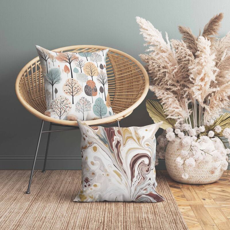 TreeTouched Prints Faux Suede Reversible Throw Pillow White and Pastel