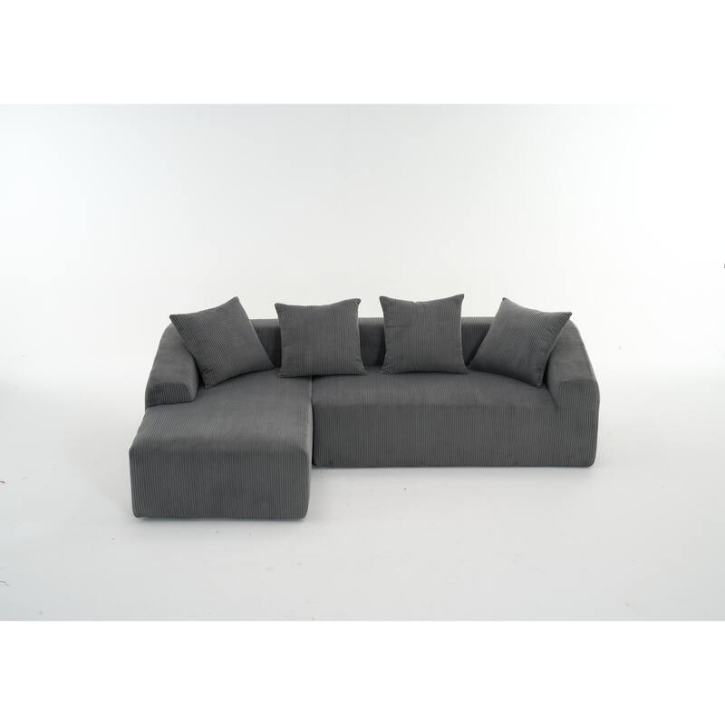 LY-023 COMPRESSION SOFA: Combining chaise longue with 3-seater, Corduroy Fabric, full sponge compression sofa,combined s