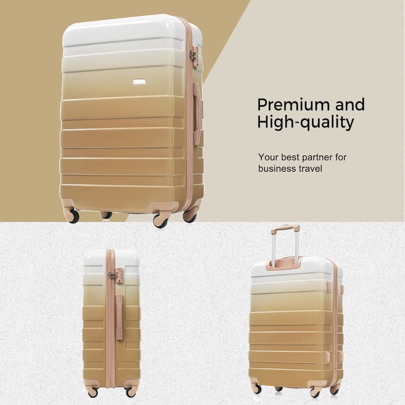 20''24''28'' New Model ABS Hardshell Luggage Sets, 3 Piece Lightweight Durable Suitcase with Spinner Wheels and TSA Lock, Tan