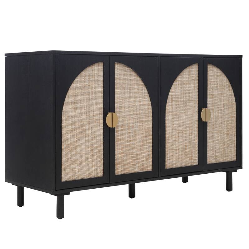 Engineered Rattan Sideboard Accent Storage Cabinet Black Buffet Cabinet