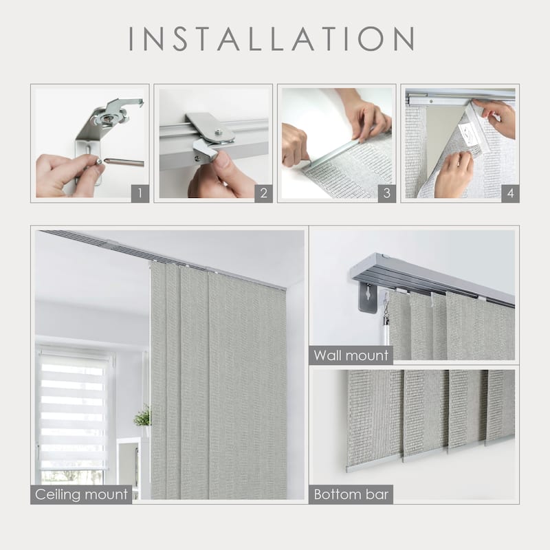GoDear Design Natural Woven Adjustable Sliding Panel Track Blinds, Vertical Blinds, Earth Tone Color, 45.8"- 86" W x 96" L