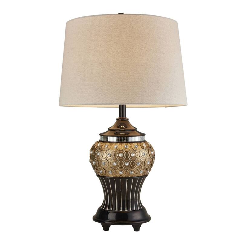 Stylish Gold Table Lamp with Bejeweled Accents and Fabric Shade - 17" x 17" x 28.75" - Gold
