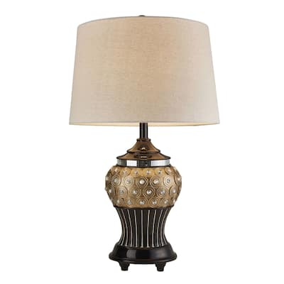 Stylish Gold Table Lamp with Bejeweled Accents and Fabric Shade - 17" x 17" x 28.75"