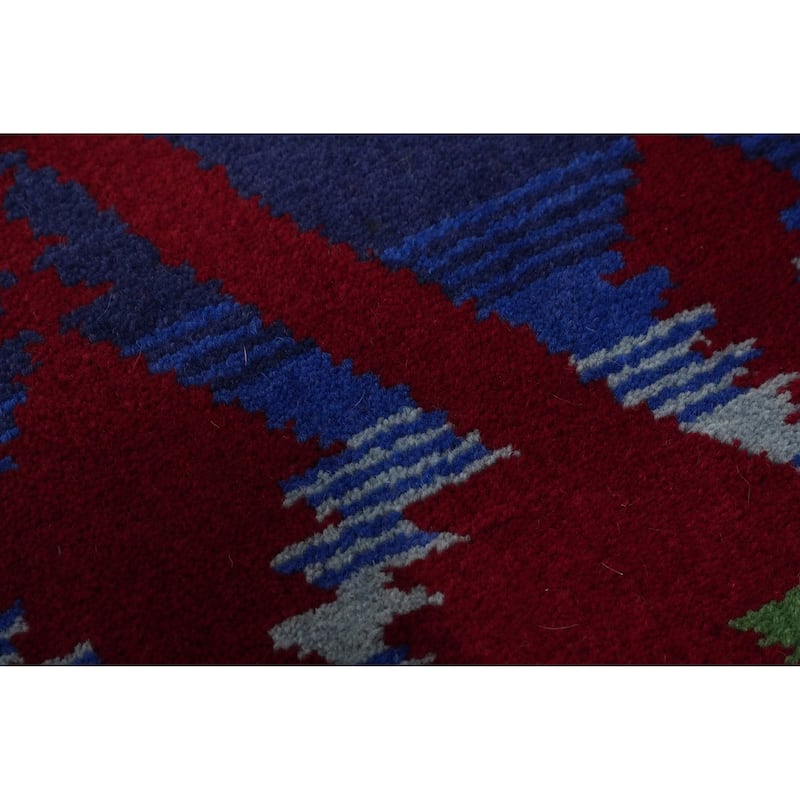 Hand-knotted Tribal Wool Red Geometric Oriental Area Rug - 9' 1'' X 6' 0''