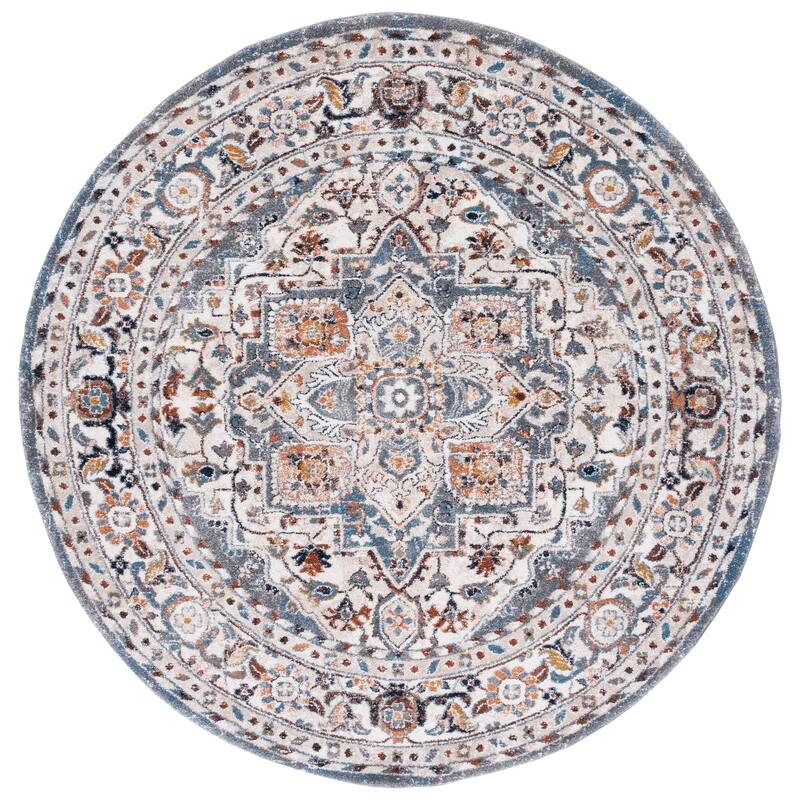 SAFAVIEH Symphony Bernadette Traditional Rug - 6'7" Round - Ivory/Grey