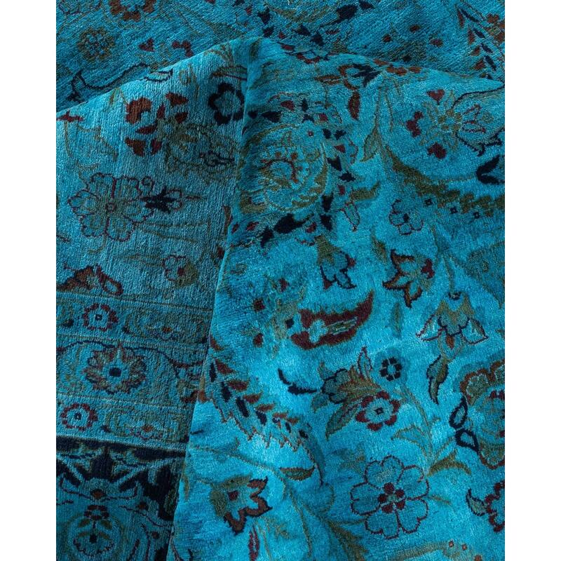 Overton Hand Knotted Wool Vintage Inspired Modern Contemporary Overdyed Blue Area Rug - 10' 2" x 14' 7"