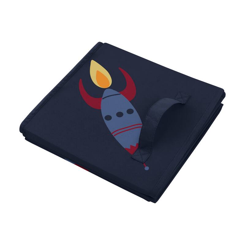 Space Galaxy Planets Collection Boy Kids Fabric Toy Bin Storage - Navy Blue Star and Moon Rocket Ship