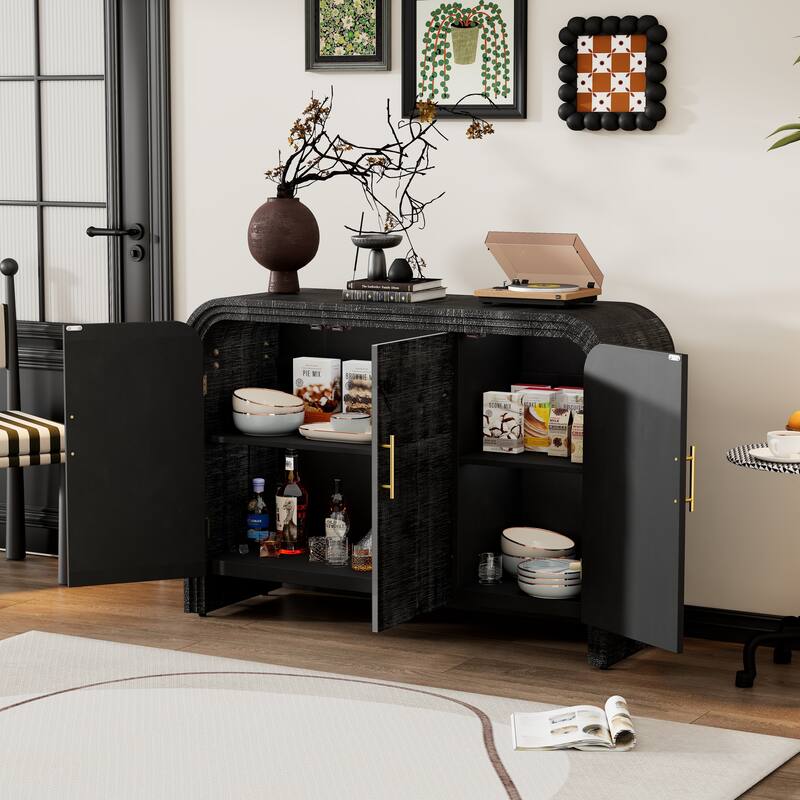 Curved Sideboard Console Table Adjustable Shelves Storage Cabinet