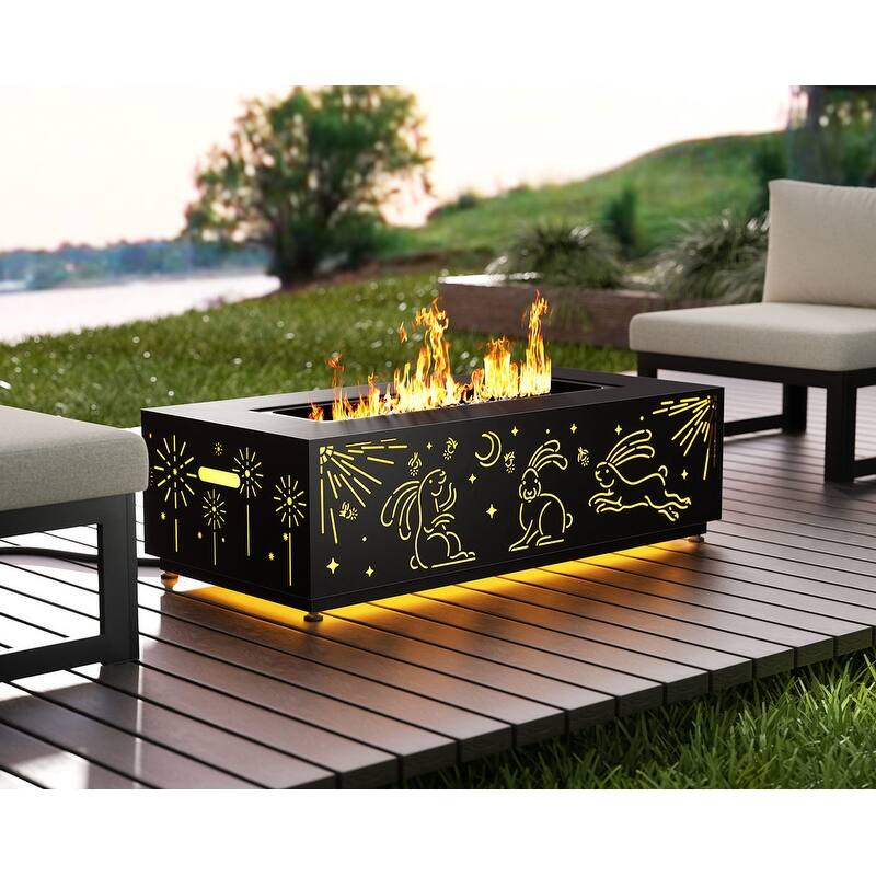 FINCATI 42'' Moon Rabbit-inspired Propane Fire Pit Table, 50,000 BTU Backyard Firepit Natural Gas Fire Table Outdoor - Lucky