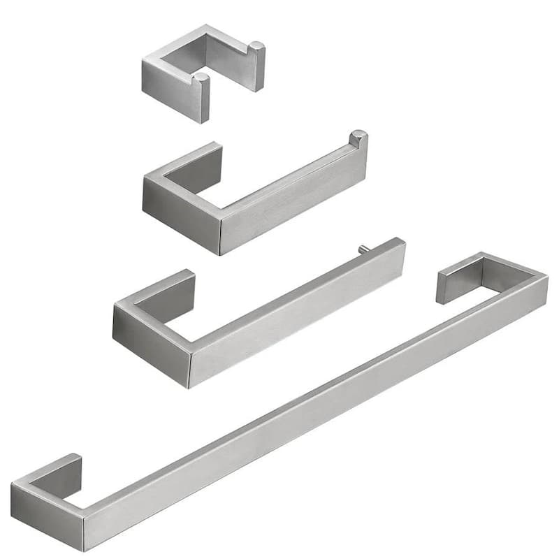 Wall Mounted 4-Piece Bathroom Hardware Set in Stainless Steel - Silver