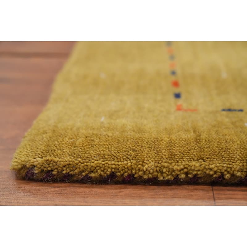 Hand Knotted Oriental 100% Wool Carpet Tribal Animal Pictorial Yellow & Gold Gabbeh Area Rug - 3' 0'' X 2' 0''