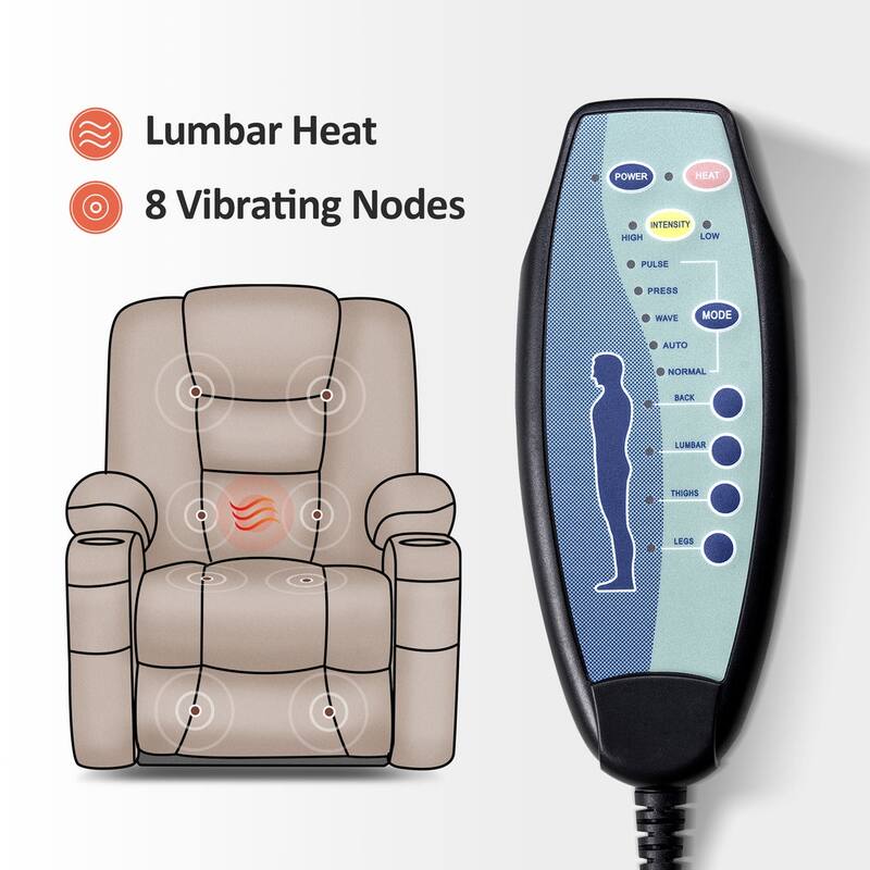 MCombo Power Lift Recliner Chair with Massage and Heat for Elderly, Extended Footrest, USB Ports, Faux Leather(Medium)
