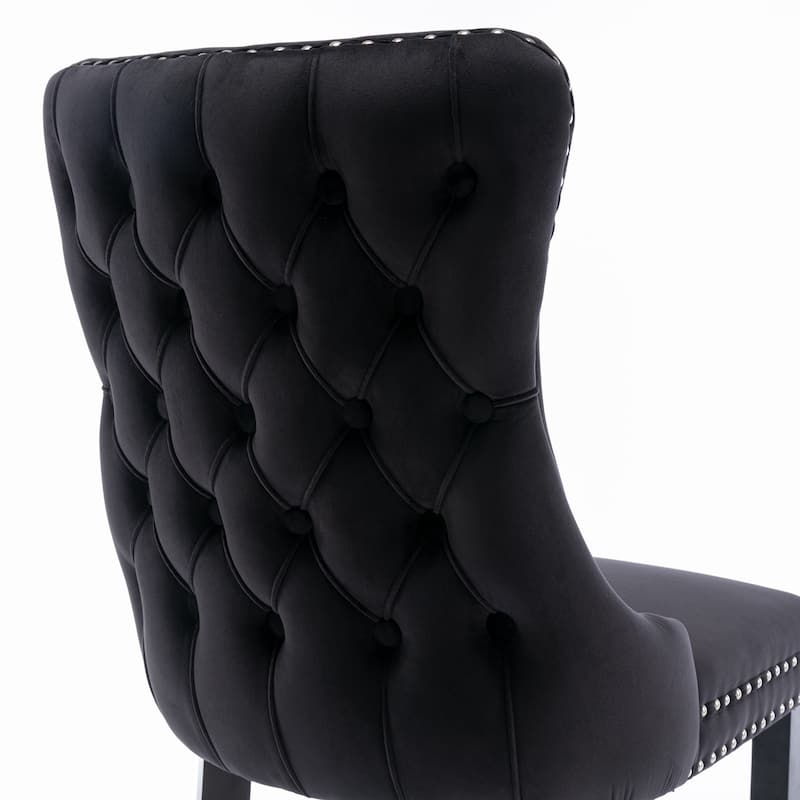 Upholstered Wing-Back Dining Chair with Backstitching Nailhead Trim and Solid Wood Legs,Set of 2