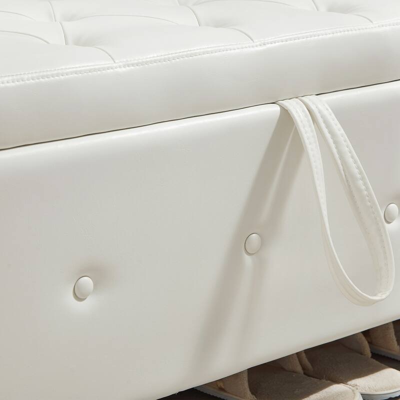 Tufted Faux Leather Storage Ottoman Bench for Bedroom, Living Room & Hallway, 48" Multifunctional Upholstered End of Bed Bench