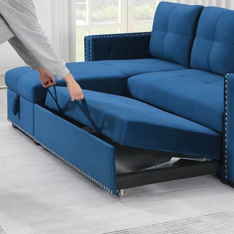 Modern Reversible L-shaped Sleeper Sectional Sofa Bed with Storage Chaise