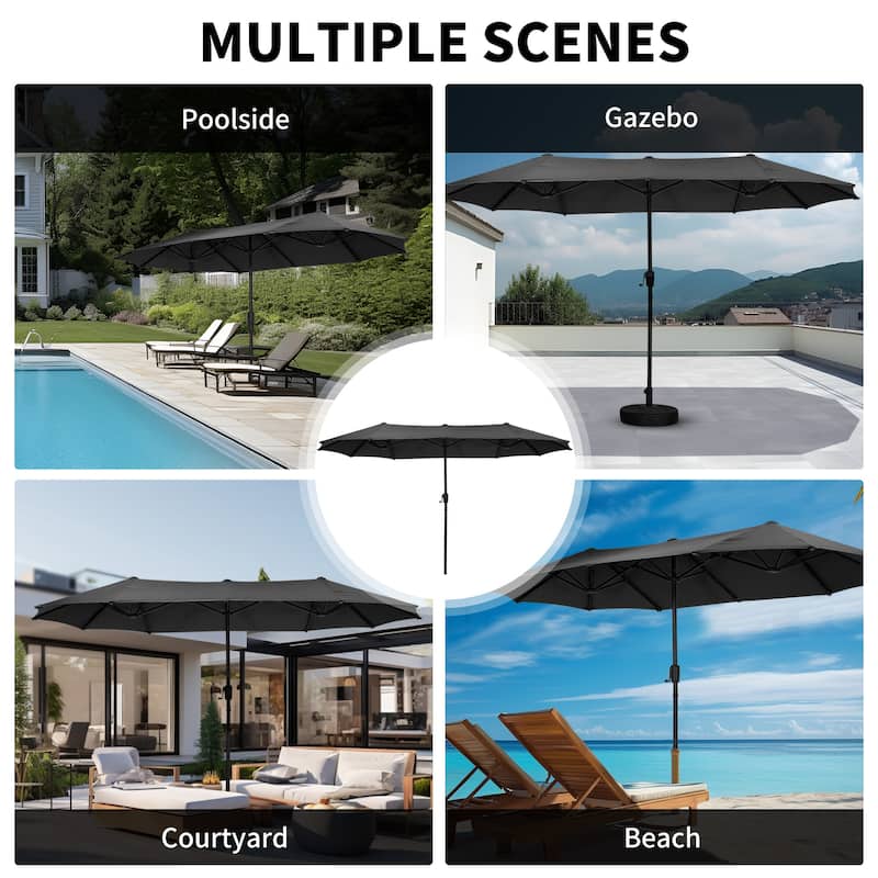 13 ft Patio Umbrella with Base Double-Sided Rectangular Outdoor Deck Umbrella