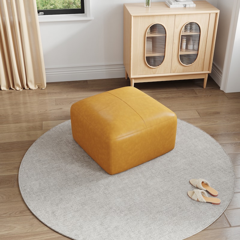 Upholstered Genuine Leather Ottoman for Living Room and Bedroom