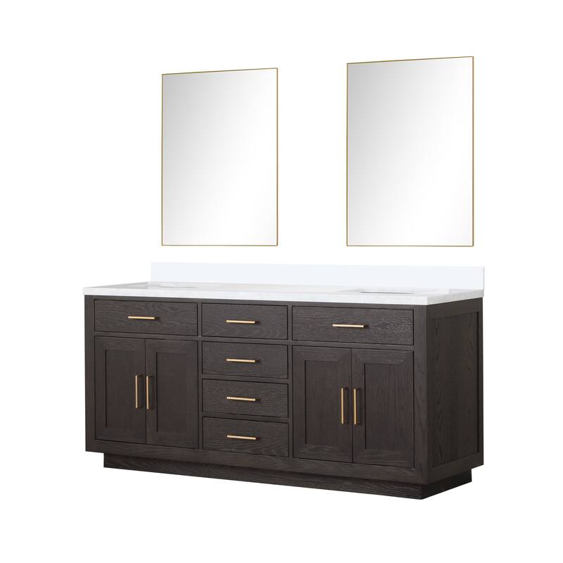 Abbey 60 in W x 22 in D Black Oak Double Bath Vanity, Cultured Marble Top, and 28 in Mirrors