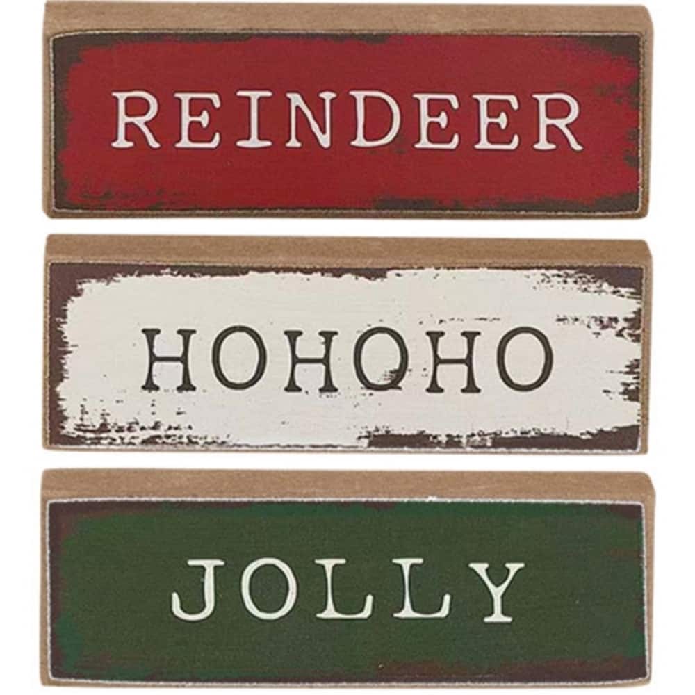 Farmhouse Christmas Tiny Stick Set Jolly Reindeer Ho Ho Ho- 3 Asstd - 3" x 0.50" x 1"