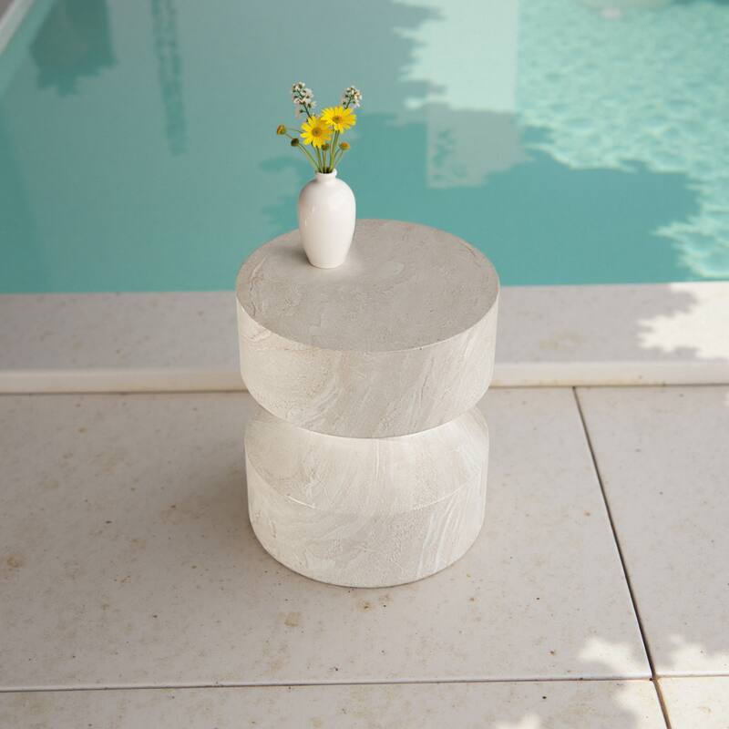 Grover Outdoor Faux Stone Hourglass Side Table