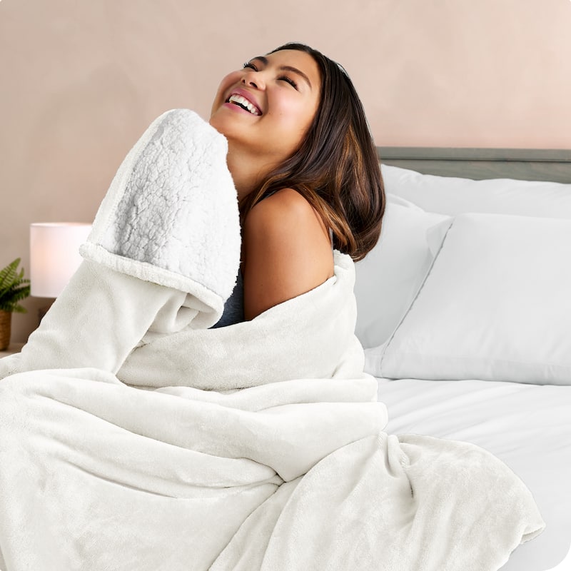 Bare Home Sherpa Fleece Blanket - Reversible Plush Bed Blanket