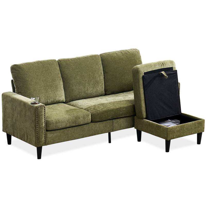 Contemporary Chenille L-Shape Sofa with Storage Chaise for Living Room, Apartment, Office