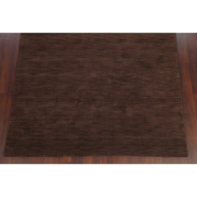 Brown Solid Gabbeh Oriental Wool Area Rug Hand-knotted Bedroom Carpet - 6'2" x 9'2"