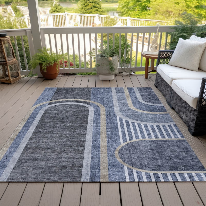 Machine Washable Indoor/ Outdoor Chantille Mid Century Modern Rug