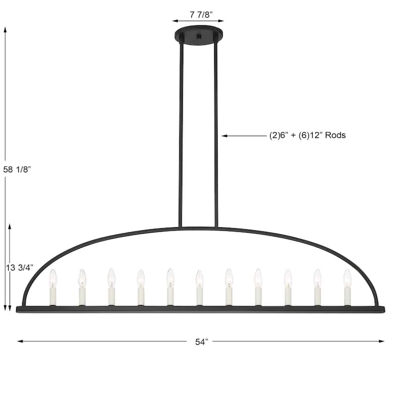 Abbott 11 Light Black Linear Chandelier - 54''W x 13.75''H