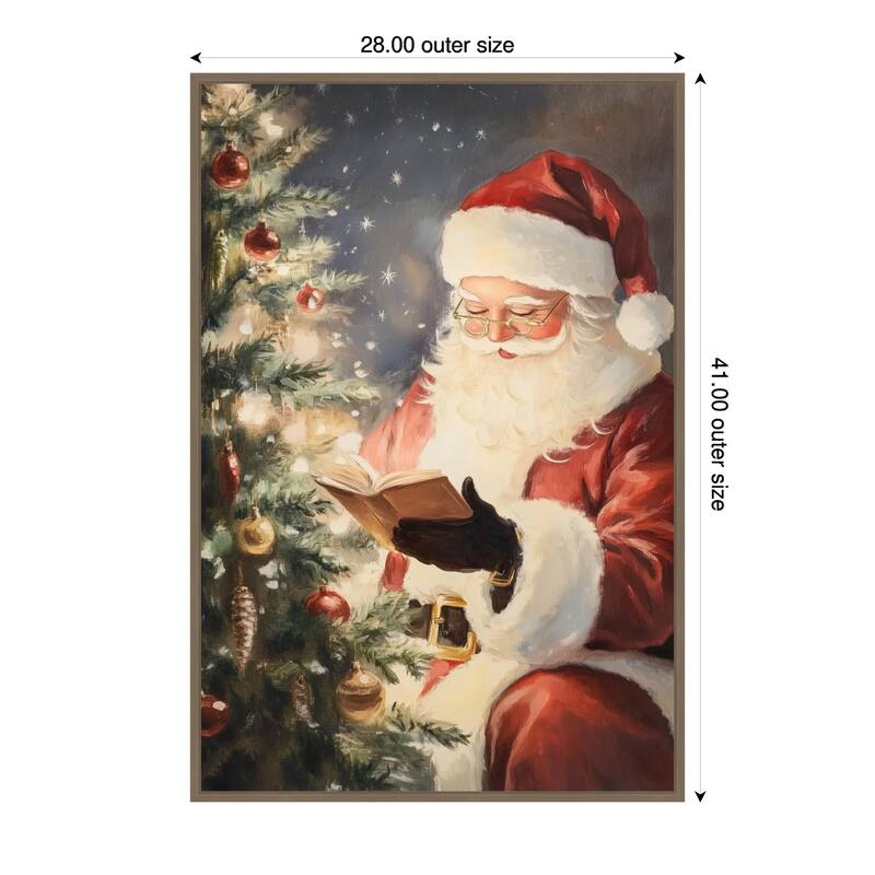 Santa Reading II by Melloi Art Prints Framed Canvas Wall Art Print - Sylvie Dark Gold - 28 x 41 in