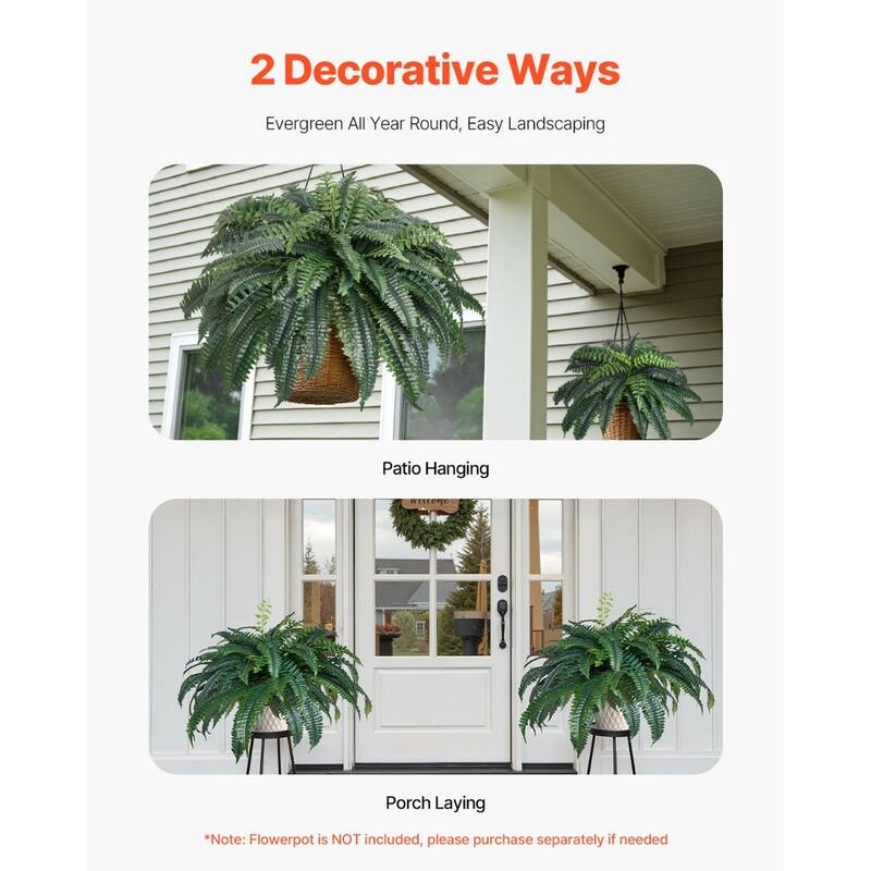 Green Artificial Silk Fabric Large Boston Fern Plant with Lush Branches