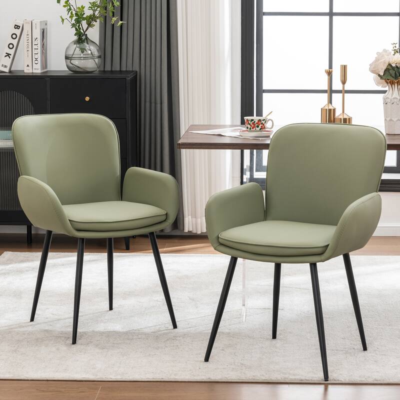 Set of 2 Cat-Scratch Resistant Dining Chairs with Gold Metal Legs - Set of 2 - Green