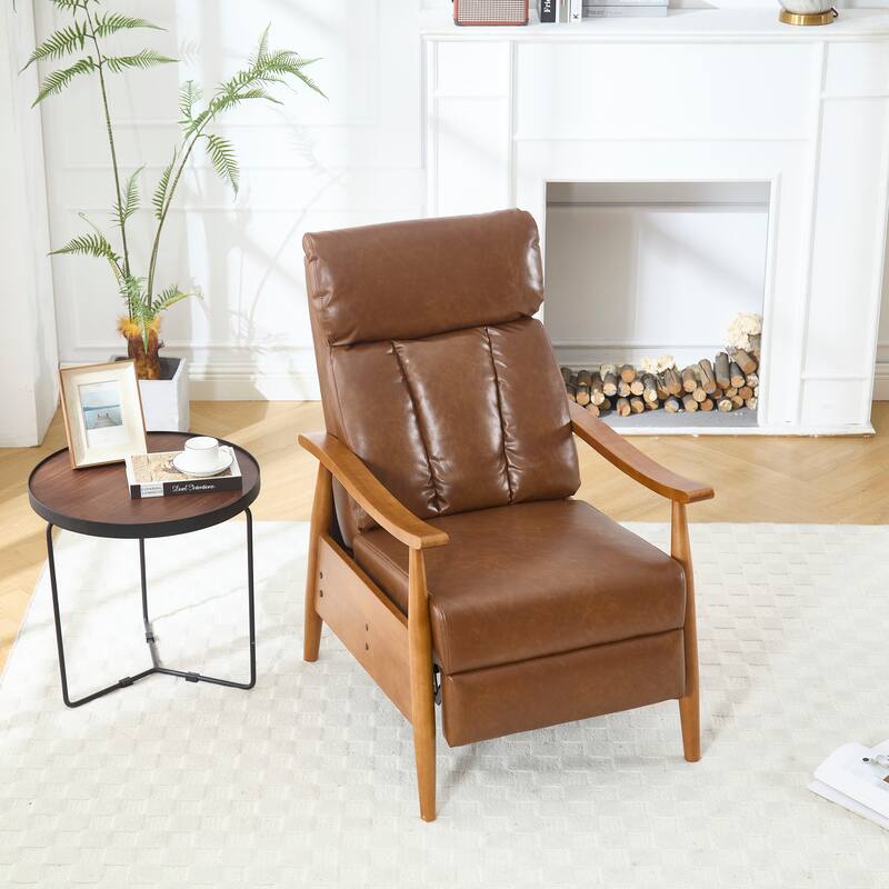 Modern 26.38" Upholstered Adjustable Chaise Lounge Chair with Wood Frame for Living Room - Light Brown